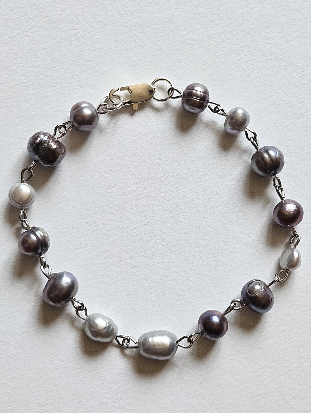 Cultured Pearl Link Bracelet - Gray Pearl Accents